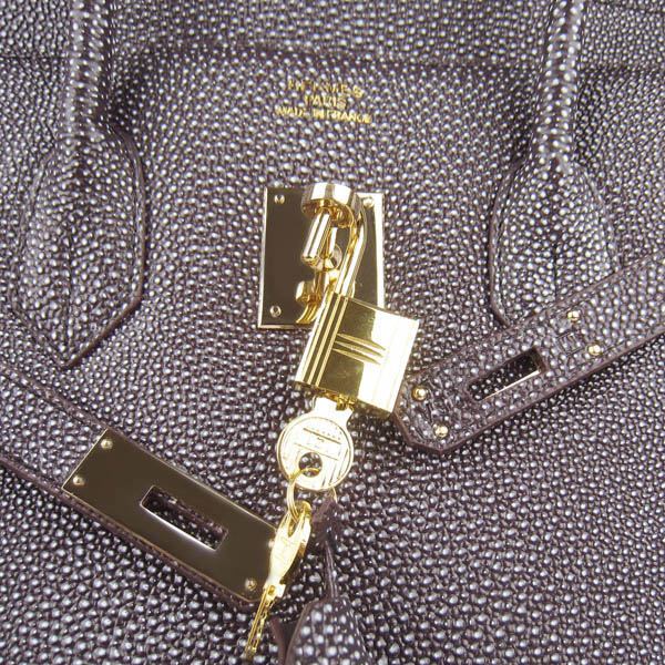 High Quality Fake Hermes Birkin 35CM Pearl Veins Leather Bag Dark Coffee 6089 - Click Image to Close